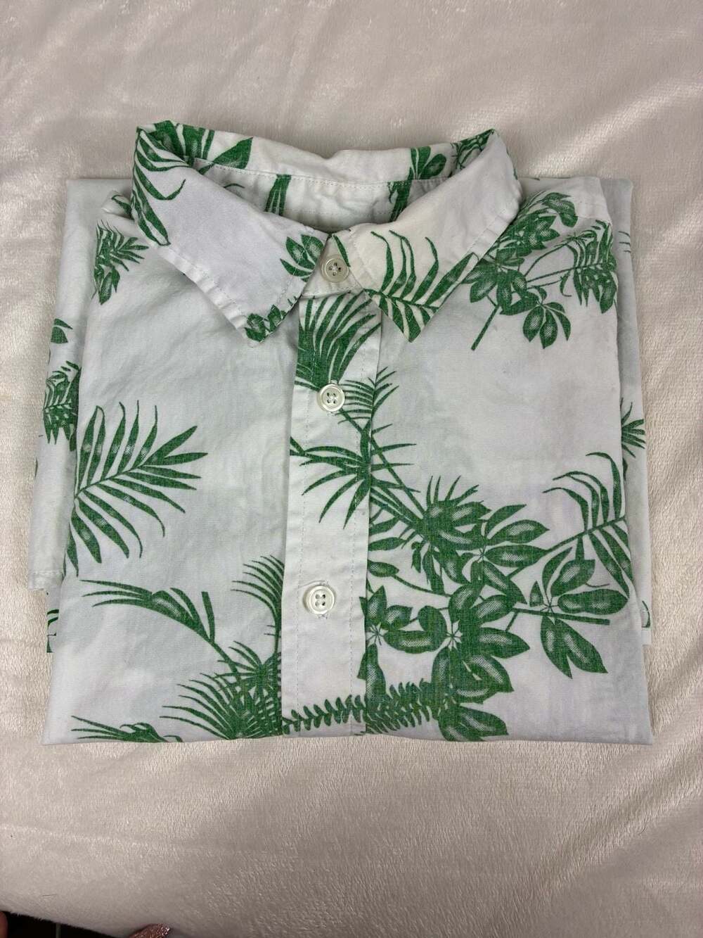 Cherokee Short Sleeve Button Down Shirt Size XL 14/16 Green Palm Leaf Print